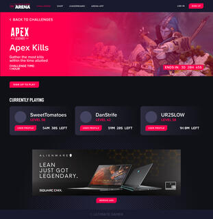ULTIMATE GAMER ARENA App - "Challenges" section